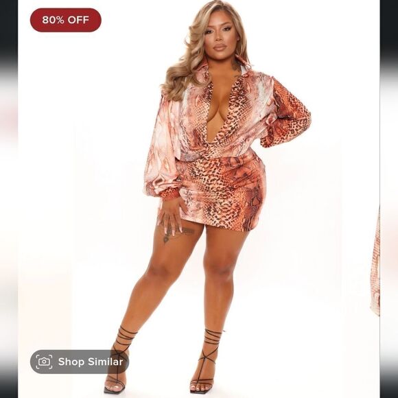 Fashion Nova Hearts Desire Satin Mini Dress in Rust Snakeskin Size M - Picture 3 of 15